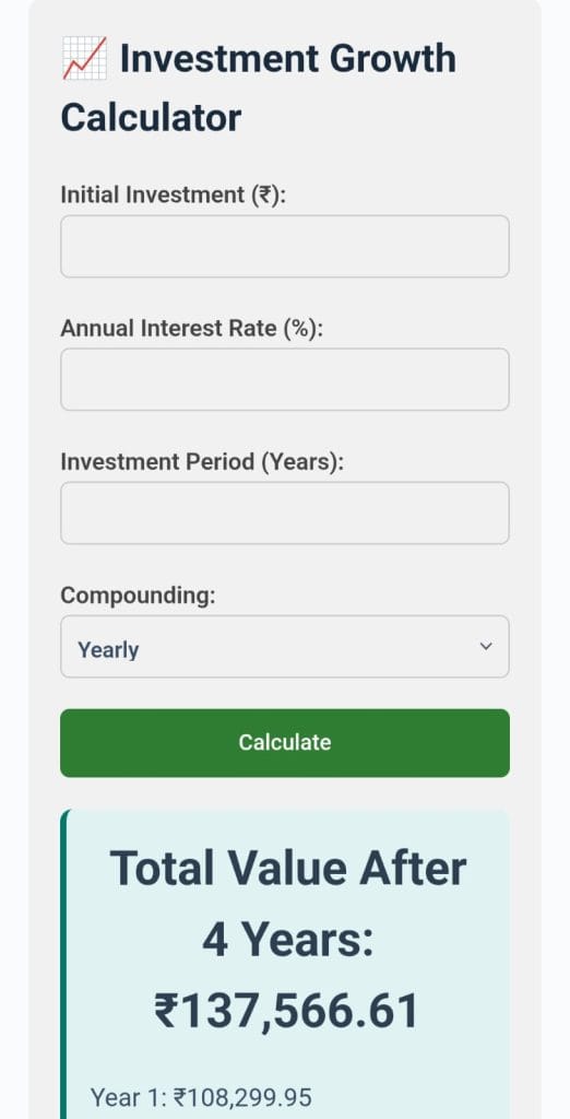 Graphical preview of Investment Growth Calculator by Zenvita Tools