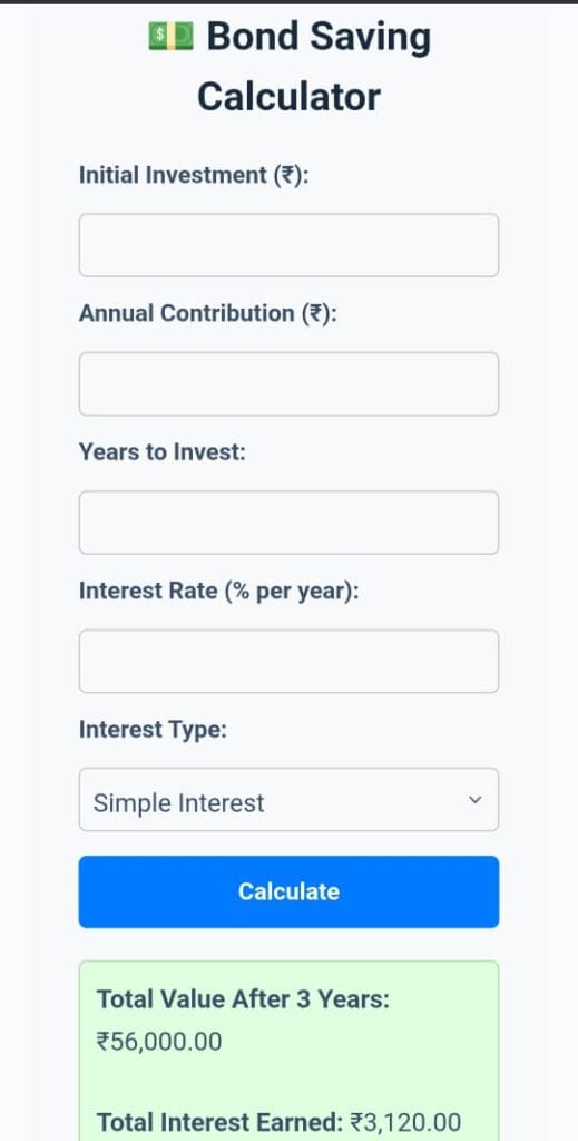 Visual of Bond Saving Calculator from Zenvita Tools