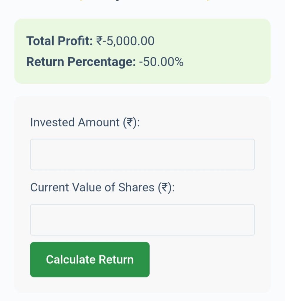 Visual of Share Return Calculator from Zenvita Tools